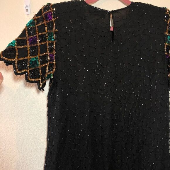 Vintage Beaded Black Cocktail Dress - Picture 4 of 6